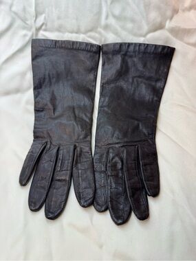 Vintage Women’s Long Dark Brown Leather Gloves Size 6.5 Genuine Leather